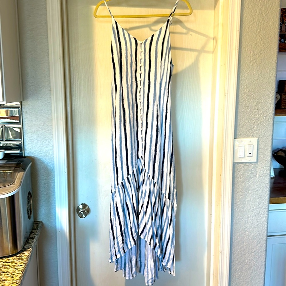Pink Lily blue stripe summer maxi with functional buttons